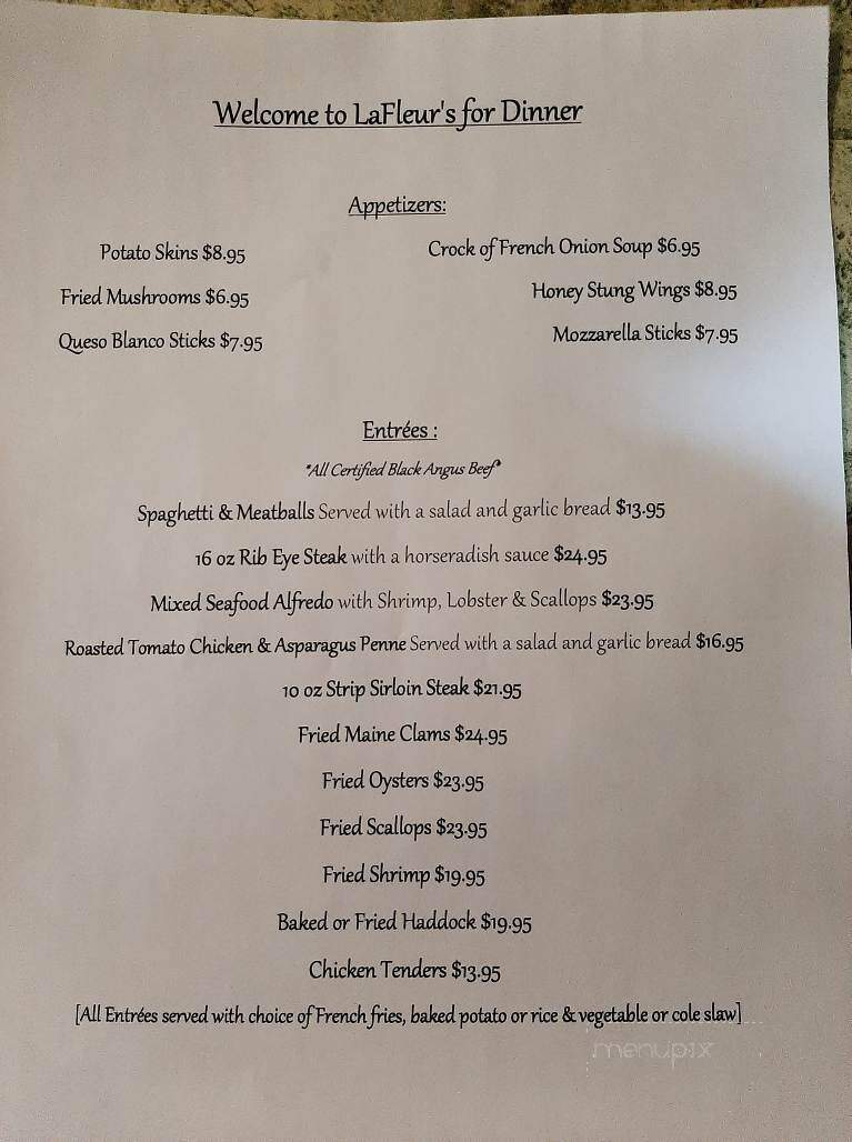 La Fleurs Restaurant - Jay, ME menu_pic