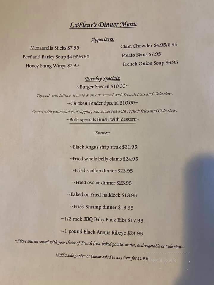 La Fleurs Restaurant - Jay, ME menu_pic