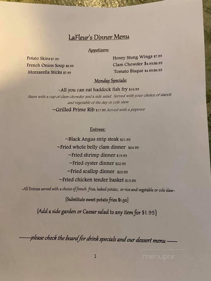 La Fleurs Restaurant - Jay, ME menu_pic