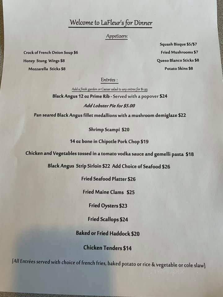 La Fleurs Restaurant - Jay, ME menu_pic