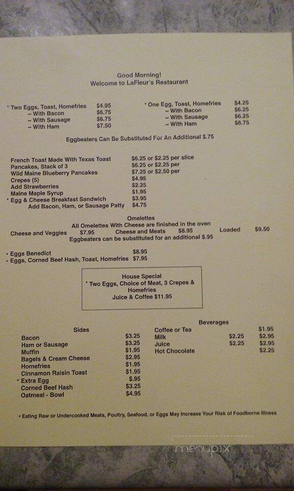La Fleurs Restaurant - Jay, ME menu_pic