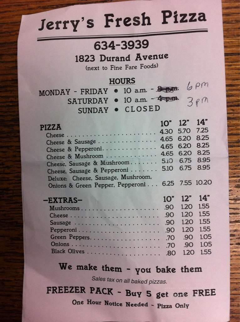 Jerry's Fresh Pizza - Racine, WI menu_pic