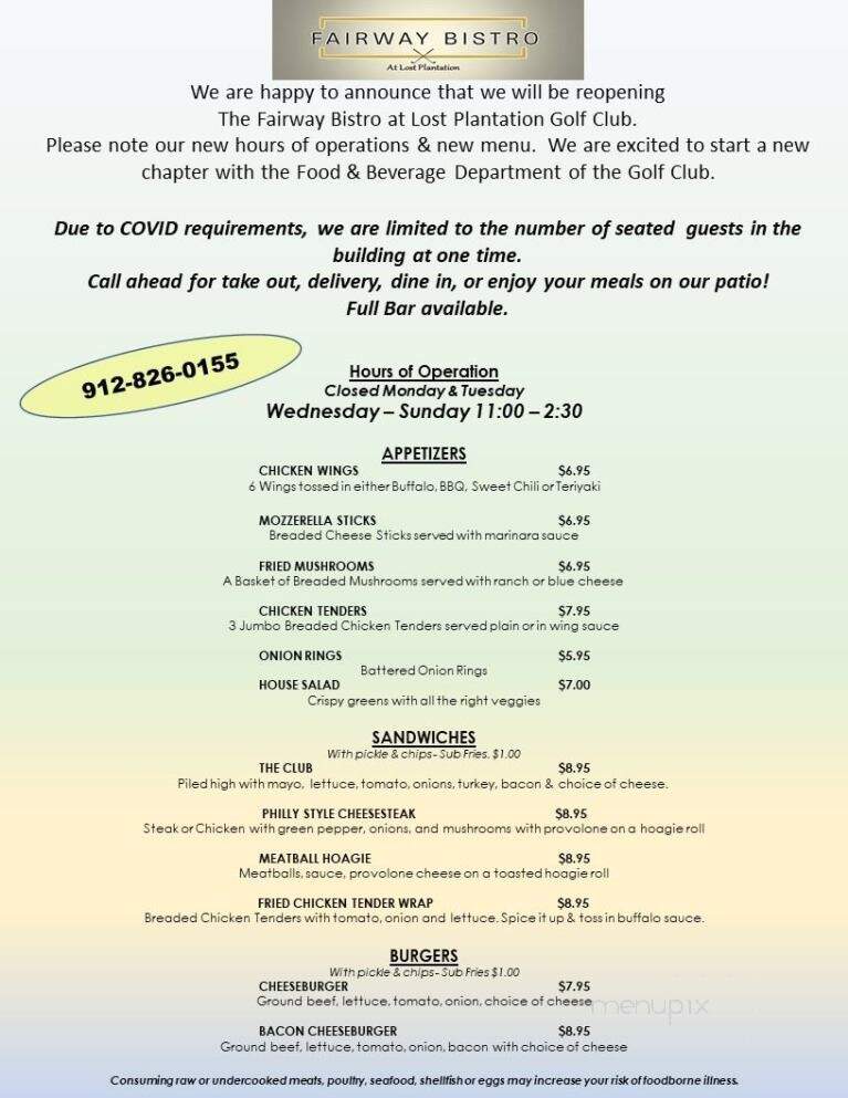 Fairway Bistro - Rincon, GA menu_pic