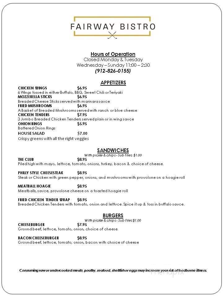 Fairway Bistro - Rincon, GA menu_pic