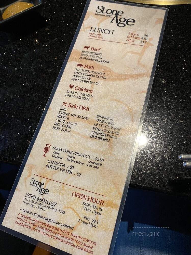 Stone Age Korean Steakhouse - Huntsville, AL menu_pic