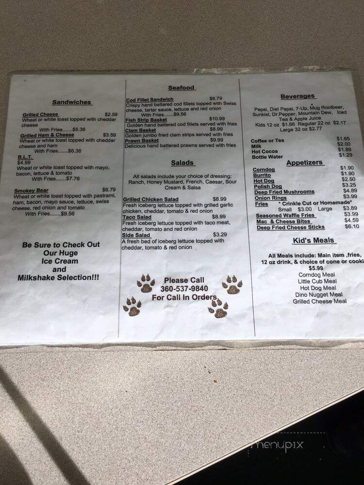 Grizzly Den - Hoquiam, WA menu_pic