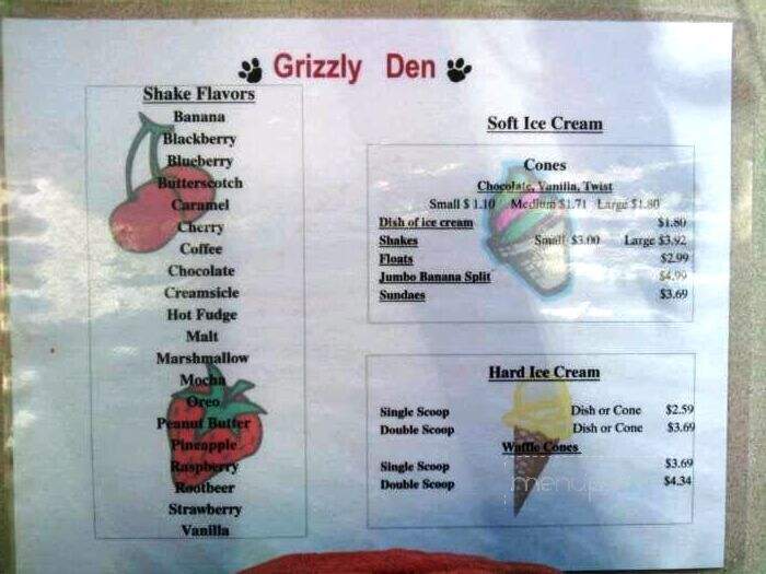 Grizzly Den - Hoquiam, WA menu_pic