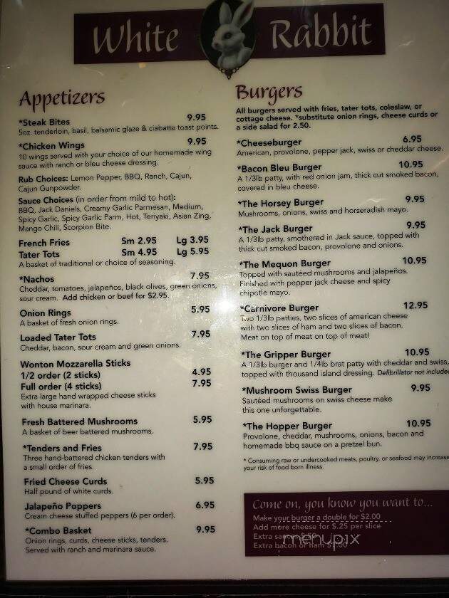 White Rabbit Bar and Grill - Mequon, WI menu_pic