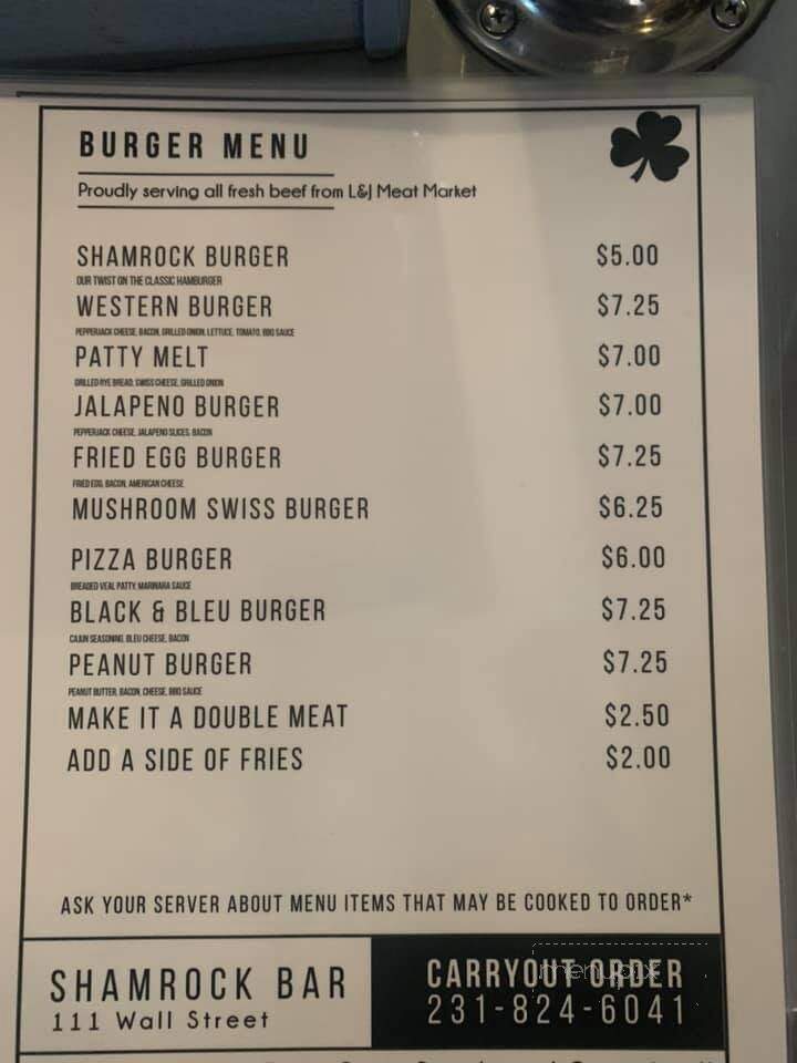 Shamrock Tavern - Manton, MI menu_pic