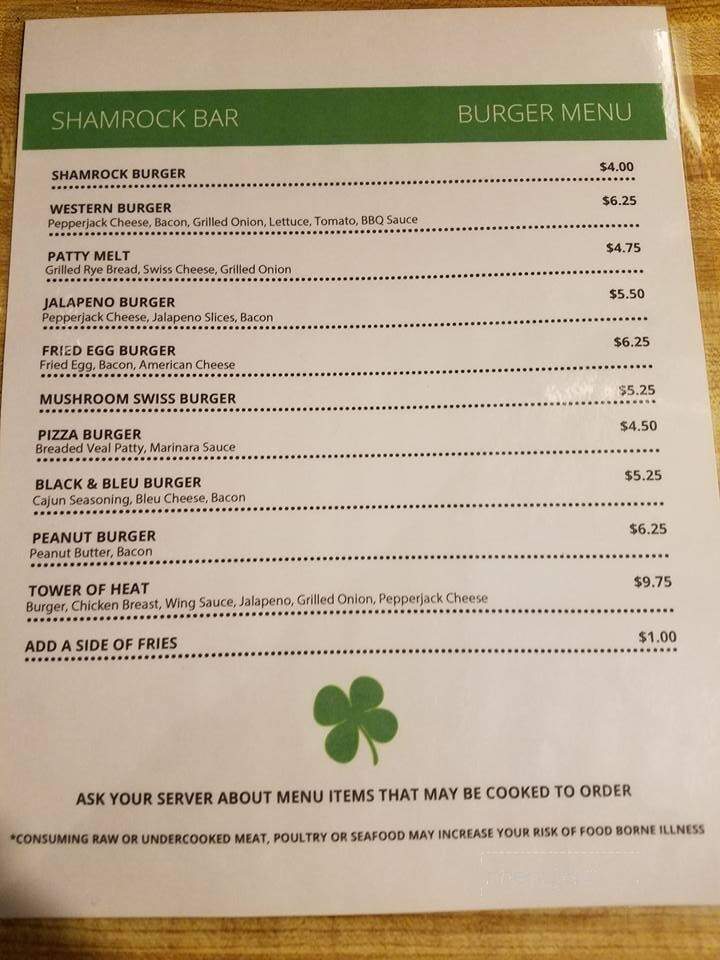 Shamrock Tavern - Manton, MI menu_pic