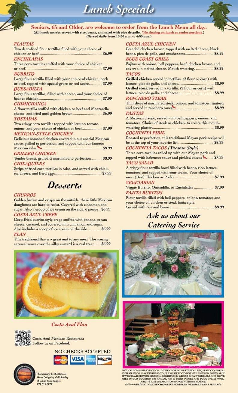 Costa Azul - Fort Pierce, FL menu_pic