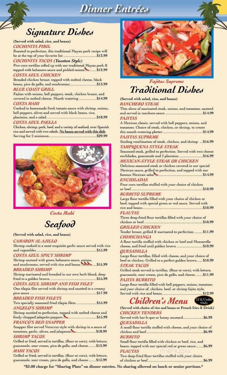 Costa Azul - Fort Pierce, FL menu_pic