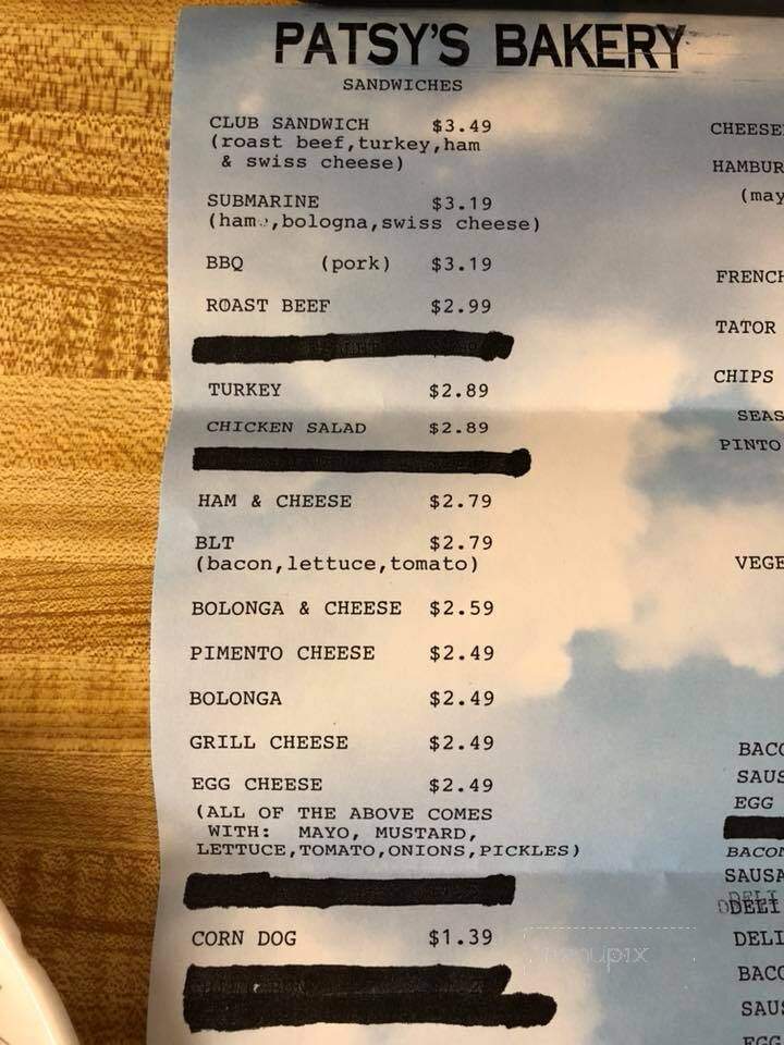 Patsy's Bakery & Deli - Church Hill, TN menu_pic