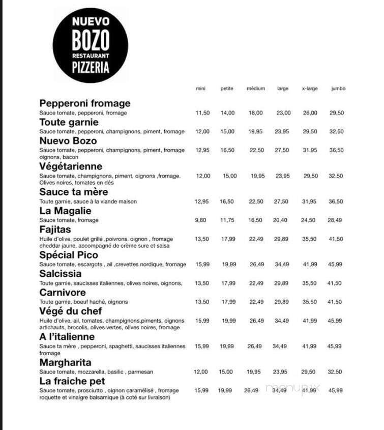 Restaurant Bozo Pizzeria - Prevost, QC menu_pic