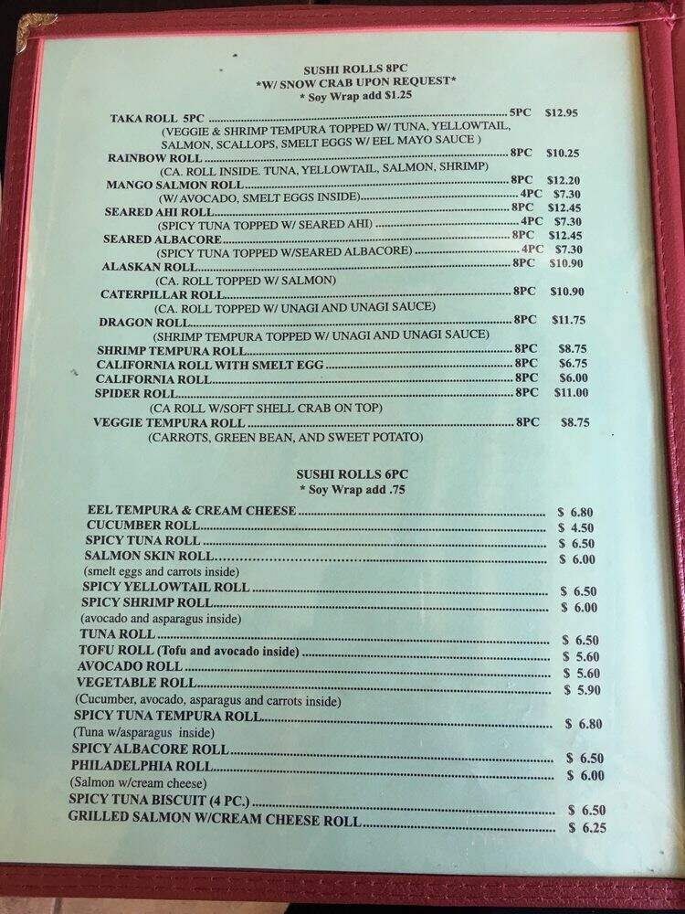 Taka's Grill - Fort Bragg, CA menu_pic