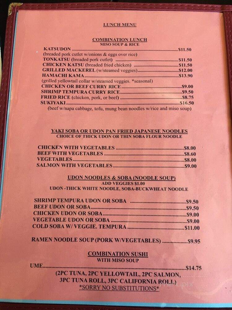 Taka's Grill - Fort Bragg, CA menu_pic