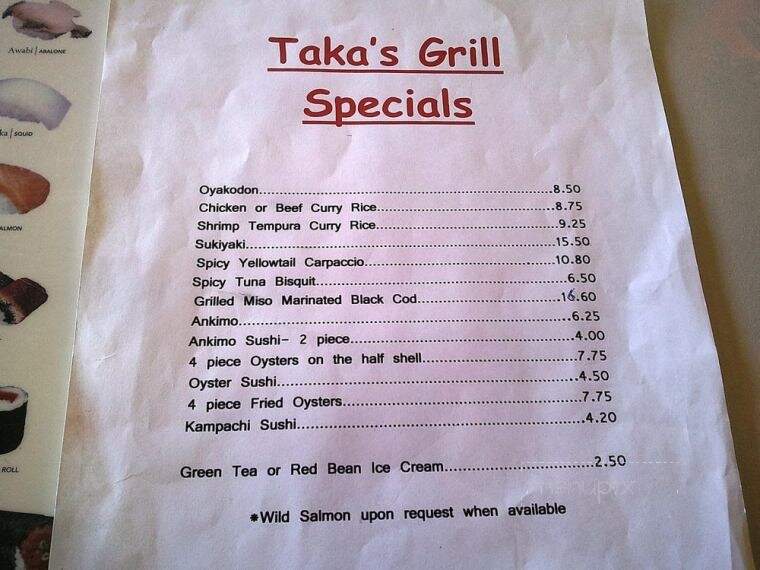 Taka's Grill - Fort Bragg, CA menu_pic