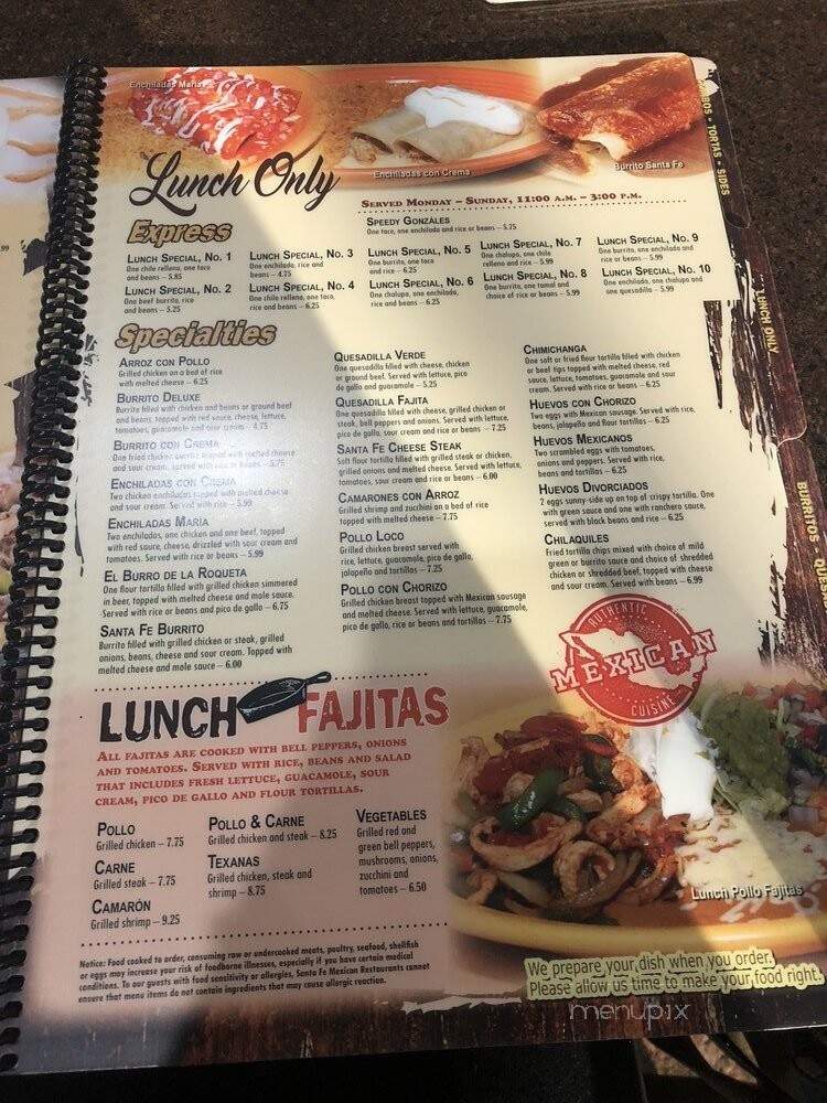 Santa Fe Mexican Grill - Kingsport, TN menu_pic