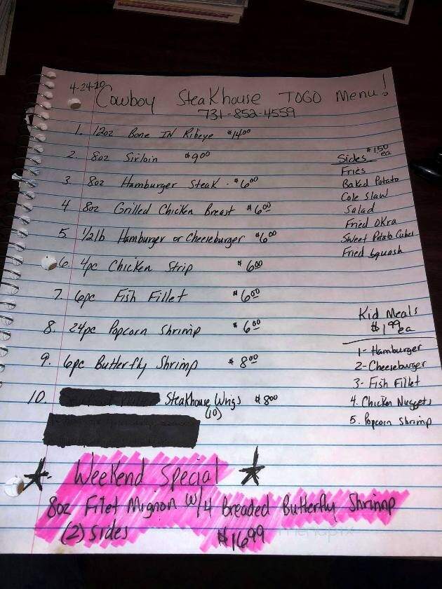 Cowboy Steak House - Decaturville, TN menu_pic