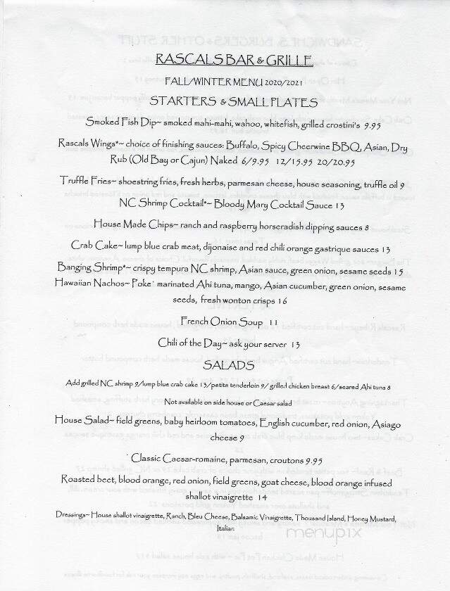 Rascals - Beech Mountain, NC menu_pic