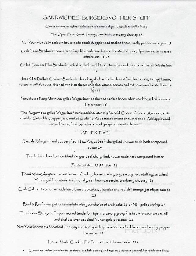 Rascals - Beech Mountain, NC menu_pic