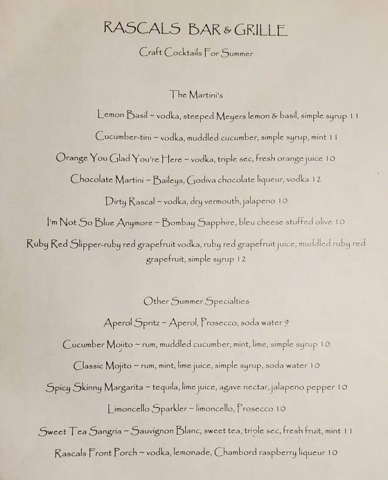 Rascals - Beech Mountain, NC menu_pic