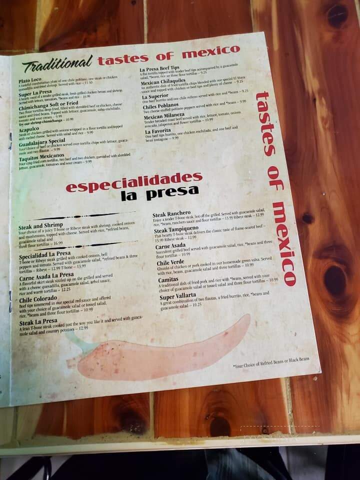 La Presa Mexican Restaurant - Plainfield, IN menu_pic