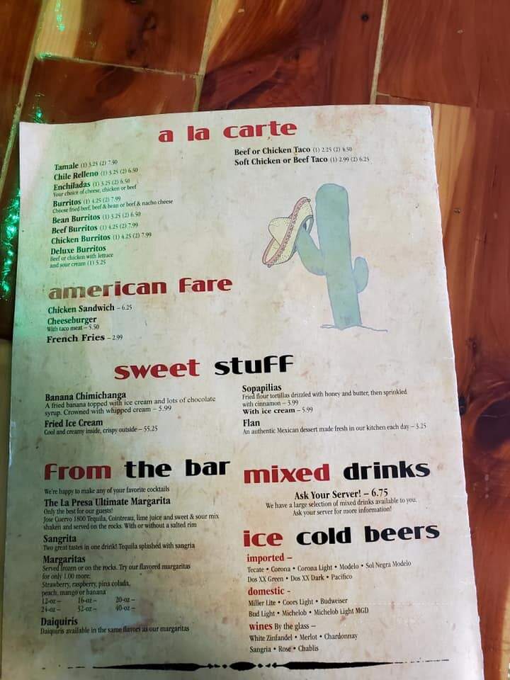 La Presa Mexican Restaurant - Plainfield, IN menu_pic