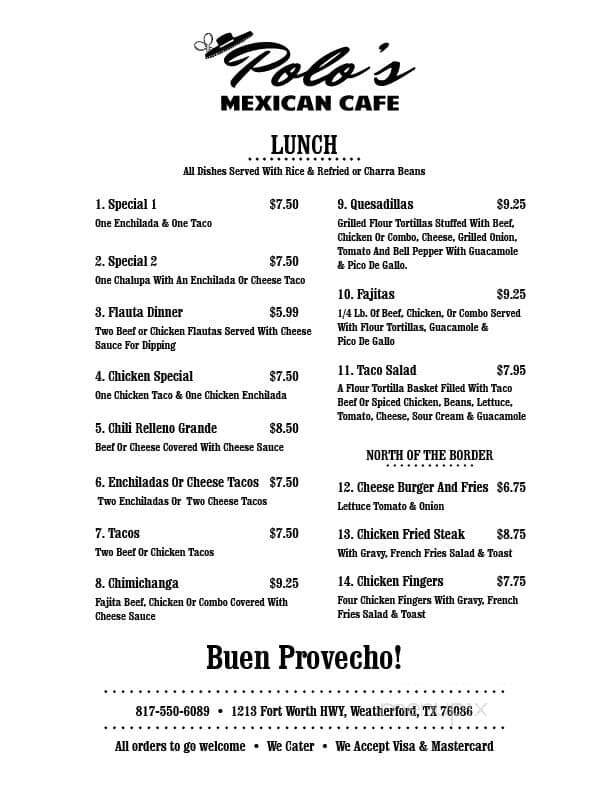 Polo's Mexican Cafe - Weatherford, TX menu_pic