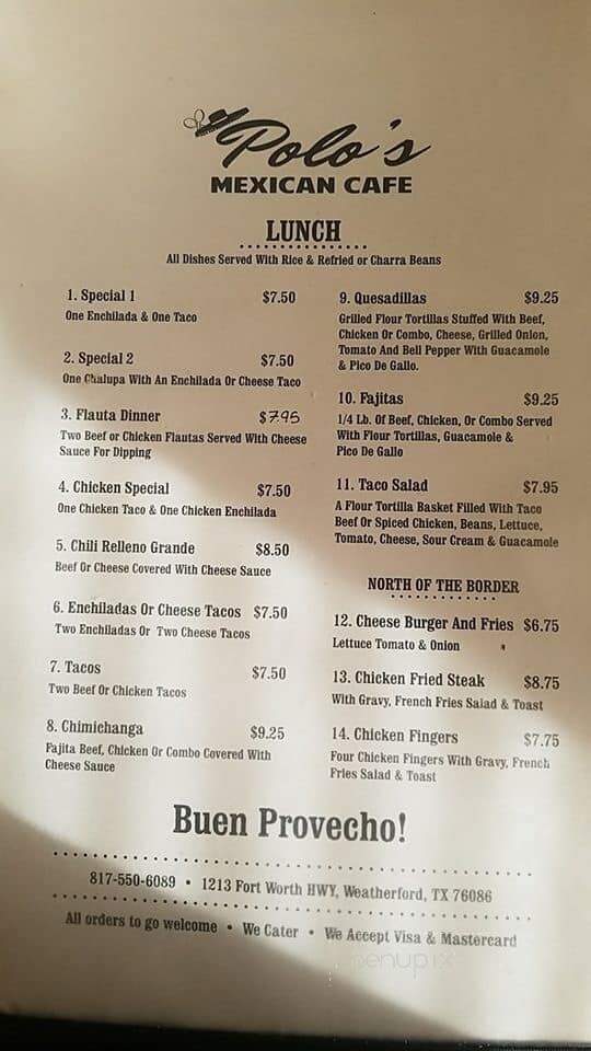 Polo's Mexican Cafe - Weatherford, TX menu_pic