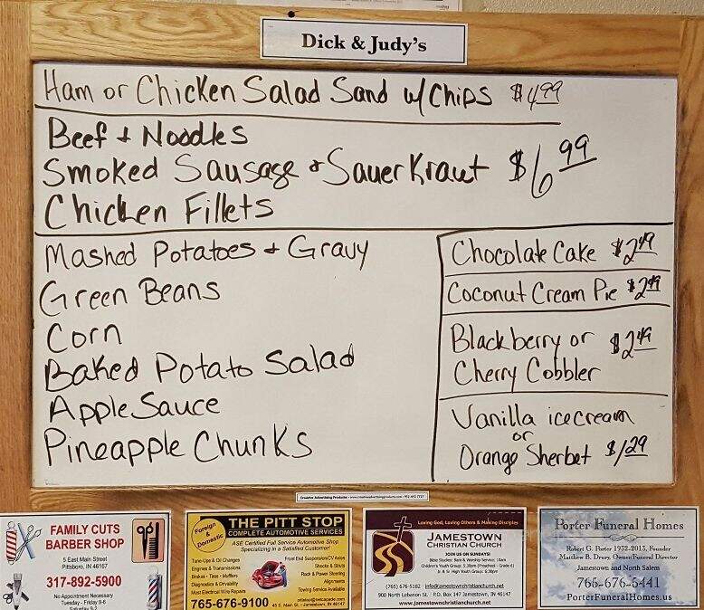 Dick & Judy's Restaurant - Jamestown, IN menu_pic