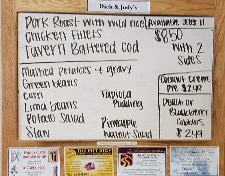 Dick & Judy's Restaurant - Jamestown, IN menu_pic
