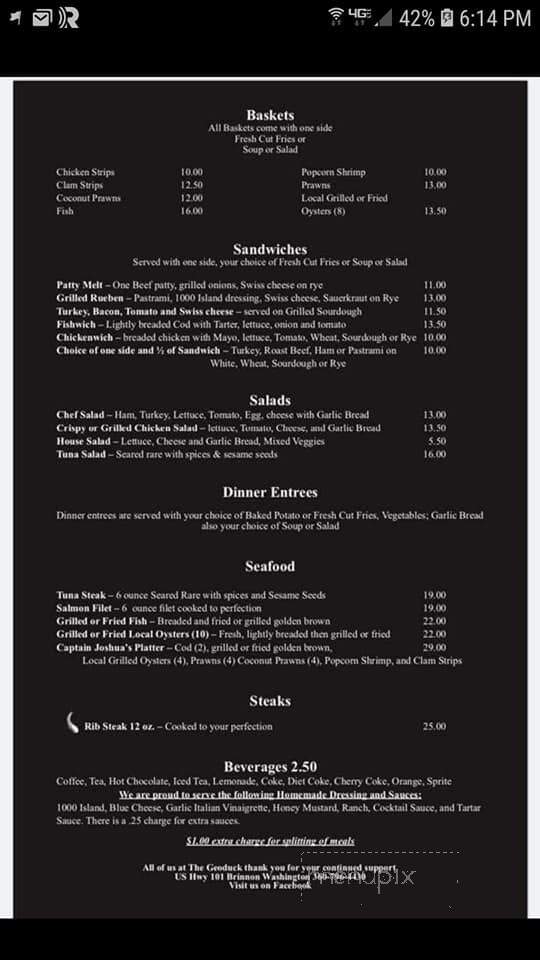 Geoduck Restaurant Lounge - Brinnon, WA menu_pic