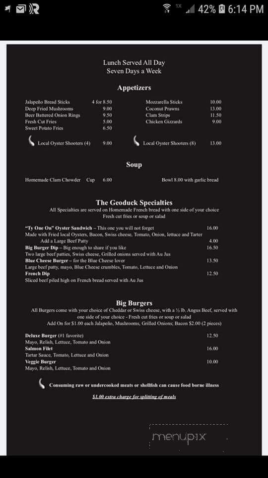 Geoduck Restaurant Lounge - Brinnon, WA menu_pic