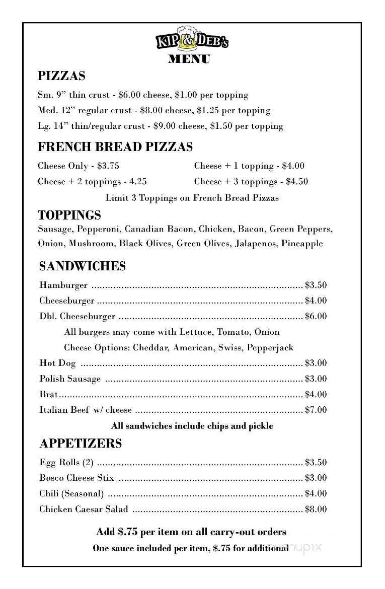KIP & Deb's Tavern - Sharon, WI menu_pic