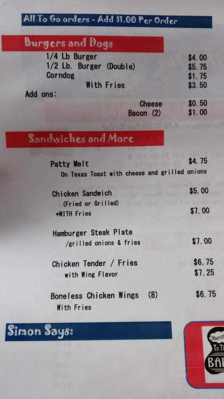 Simon's Bar & Grill - Anderson, SC menu_pic