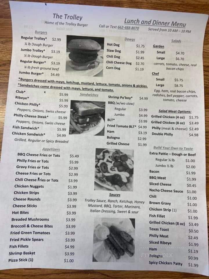 Main Street Trolley - Ecru, MS menu_pic