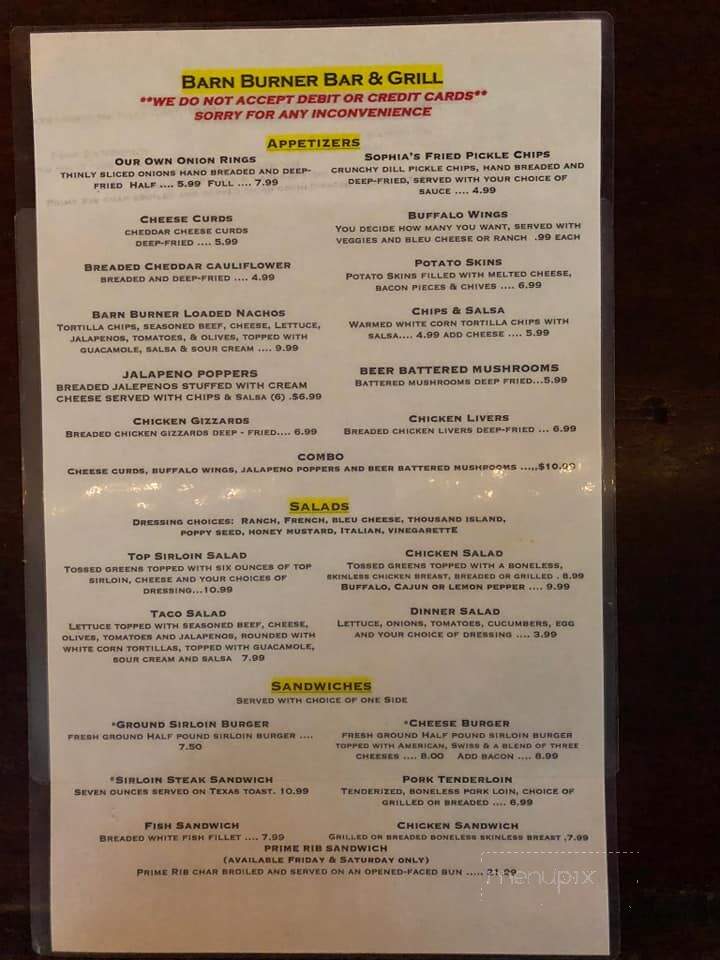 Barnburner Bar and Grill - Brayton, IA menu_pic