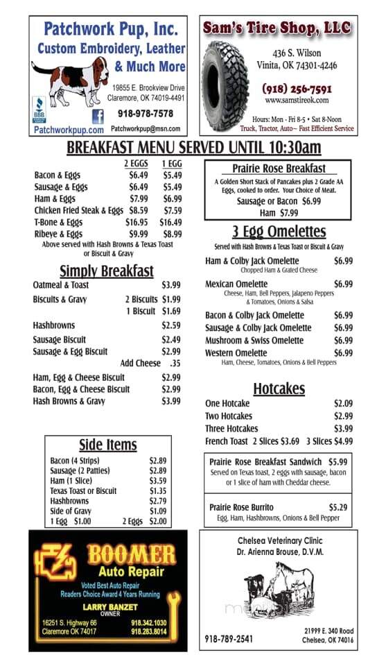 Prairie Rose Grille - Chelsea, OK menu_pic