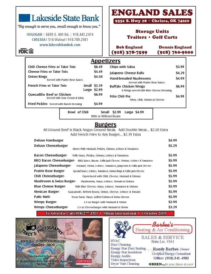 Prairie Rose Grille - Chelsea, OK menu_pic