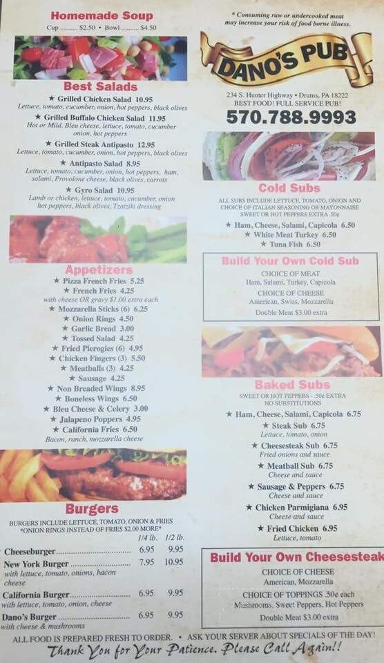 Dano's Pub - Drums, PA menu_pic