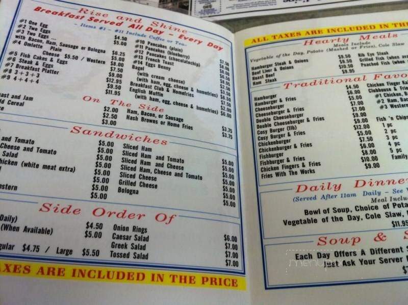 Cosy Snack Bar - Halifax, NS menu_pic