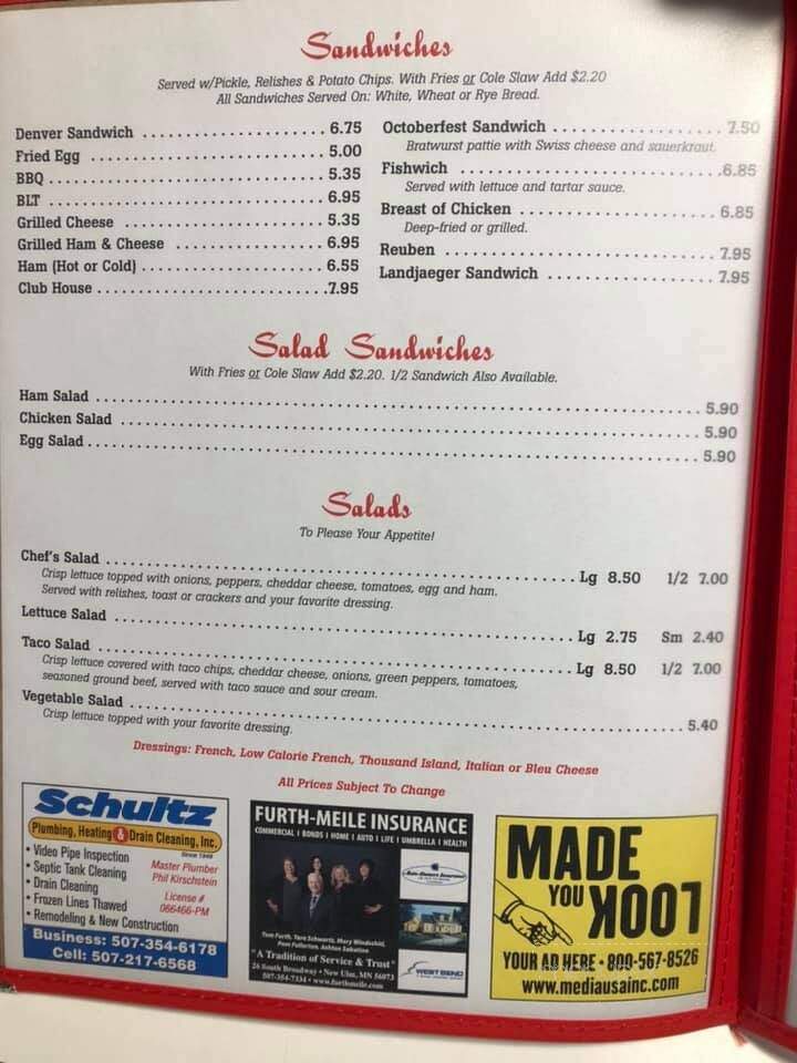 Ulmer Cafe - New Ulm, MN menu_pic