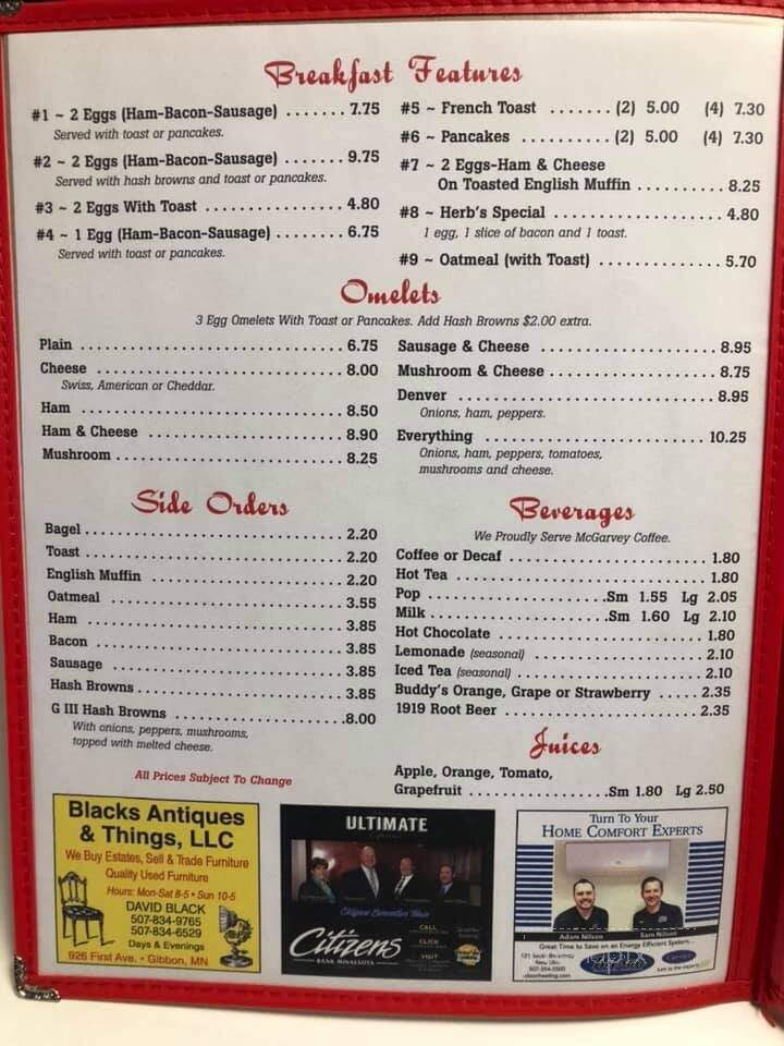 Ulmer Cafe - New Ulm, MN menu_pic