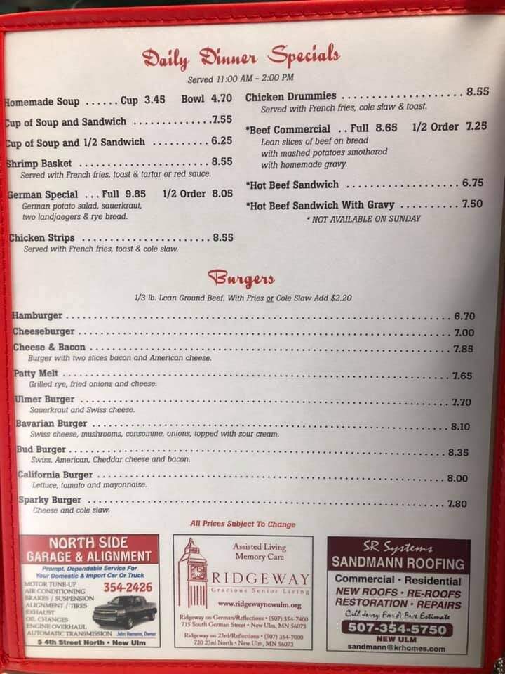 Ulmer Cafe - New Ulm, MN menu_pic
