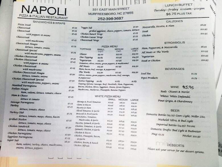 Napoli Pizza & Italian Restaurant - Murfreesboro, NC