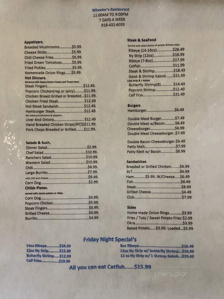 Wheelers Restaurant - Kiowa, OK menu_pic