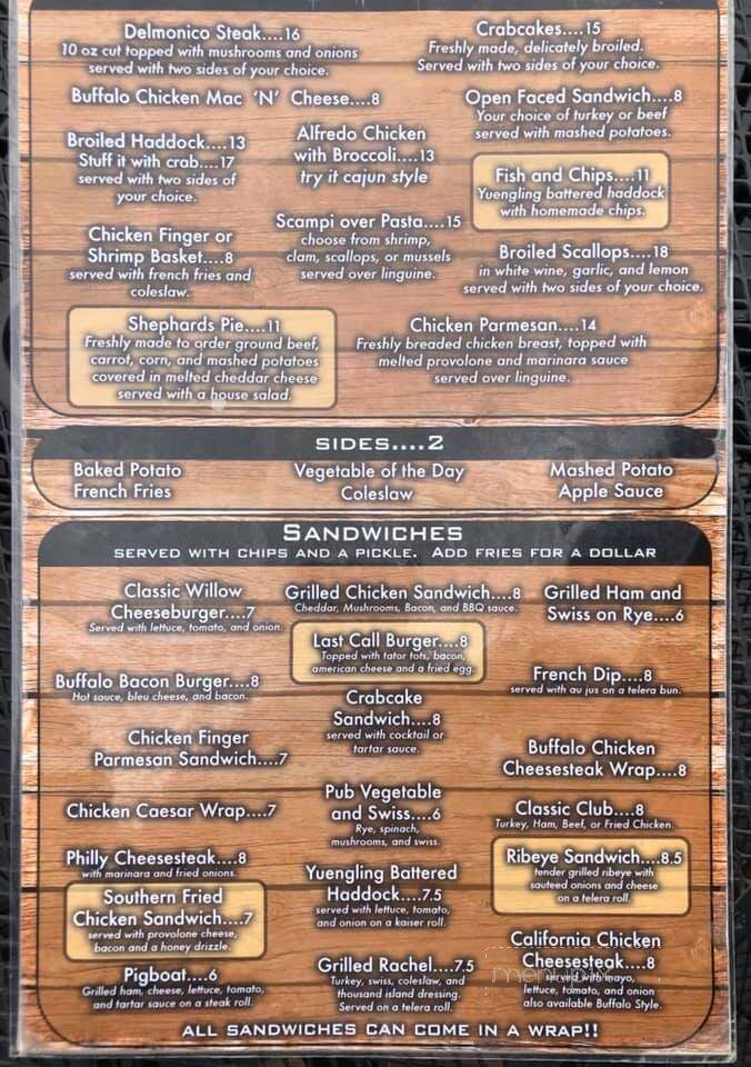 Willow Street Pub - Coplay, PA menu_pic