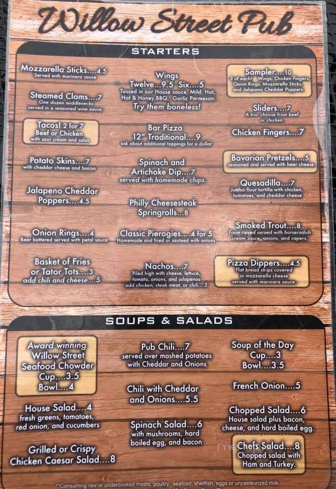Willow Street Pub - Coplay, PA menu_pic