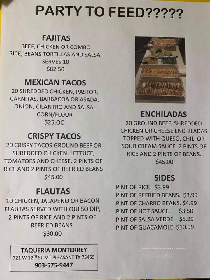 Taqueria Monterrey - Mount Pleasant, TX menu_pic